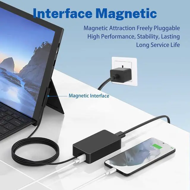 Alt view image 7 of 7 - 65W AC Power Charger Fit for Microsoft Surface Pro X/9/8/7/6/5/4/3, Surface Book/Laptop/Tablet 1706 15V 4A Laptop Adapter Cord Compatible with 44W and 36W(65W-1)
