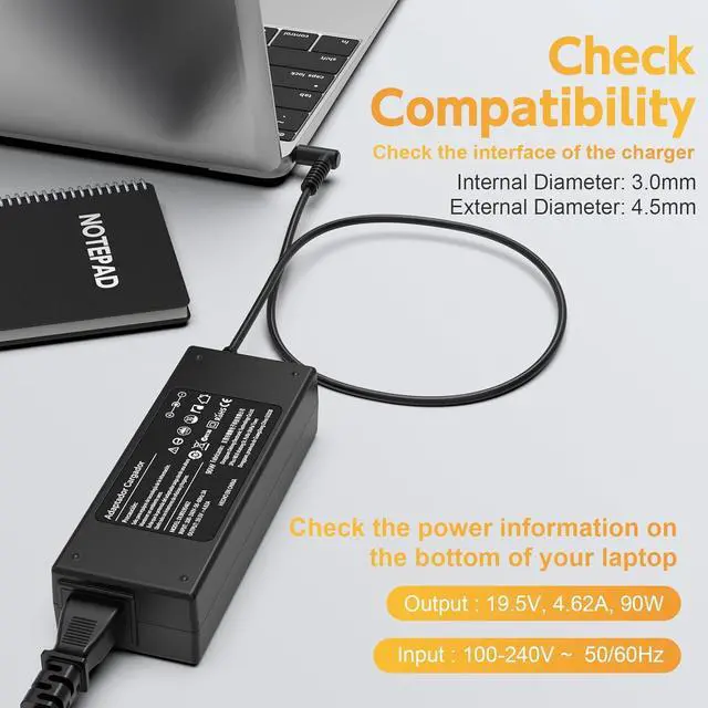 Alt view image 2 of 7 - 90W 65W Laptop Charger for HP Pavilion X360 11 13 14 15 17 Envy 13 15 17 X360 Stream 11 13 14 AC Adapter Elitebook Probook Spectre X360 13 15 Power Supply Cord (Smart Blue Tip)