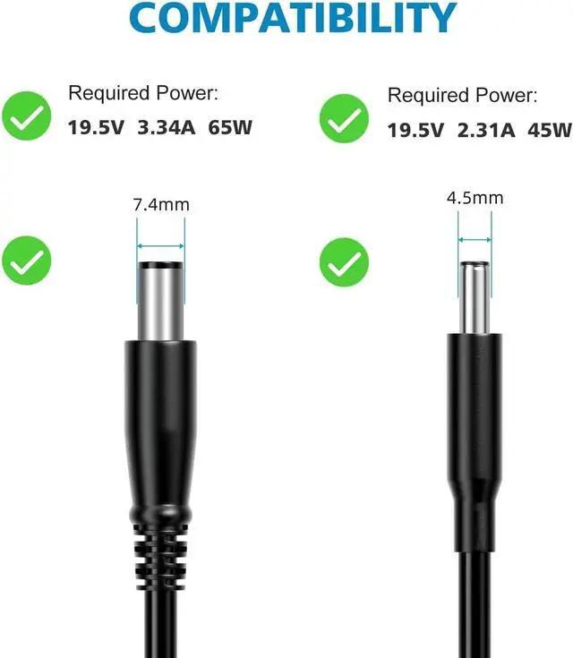 Alt view image 2 of 7 - Powseed Laptop Charger 65W AC Adapter replacing DELL Chromebook 11 3120 3180 3181 3189 Latitude 14 5404 E7450 E5430 E5440 E5450 E6420 E6430 Vostro 2520 3360 XPS 14 L421X PA-12 Dell notebook charger