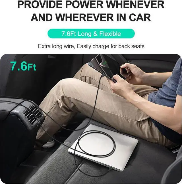 Alt view image 4 of 7 - 100W Car Charger, Laptop Car Charger Compatible with Dell Latitude/Dell Precision/Dell XPS, MacBook Pro/Air, HP Spectre/Elitebook, Samsung, Asus Zenboo DC Adapter