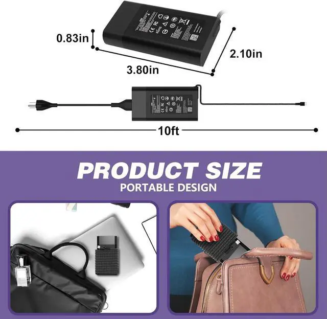 Alt view image 3 of 7 - New Slim 65W Laptop Charger for HP Laptop Charger USB C Computer Replacement Envy x360/Elitebook x360/Spectre x360/Elite x2/Pavilion/Zbook/ProBook Fast Type C Chromebook Power Cord Adapter