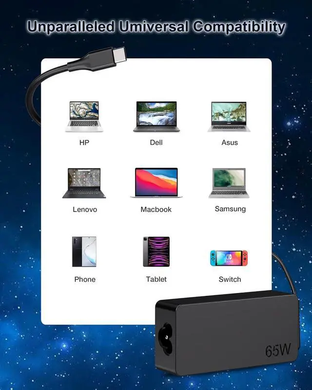Alt view image 5 of 7 - USB C Laptop Charger 65w 45w fit for  ThinkPad/Chromebook/Yoga HP    Google  Chromebook Latitude xps 13 Series Fast Charging Type C AC Adapter Power Cord Supply