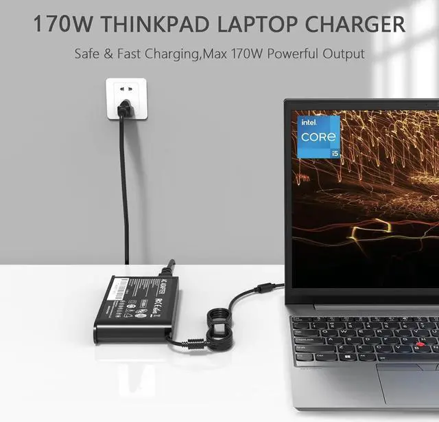 Alt view image 6 of 7 - 170W ThinkPad AC Laptop Charger Compatible with Lenovo Thinkpad Extreme Gen 6 5 4 3 2 1 P50 P51 P52 P53 P70 P71 P73 W541 W540 T540p E560p Z710 T15g T15p P16v P15v P15 P15g P16 P17 P1 X1 Adapter
