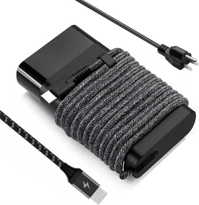 Main image of 65W Slim USB-C Charger Compatible for HP Envy - Fit for HP Chromebook, EliteBook x360 860 840 g9 g8, Spectre x360, HP ProBook Laptop Type C Power Adapter with Premium Braided Nylon Cord