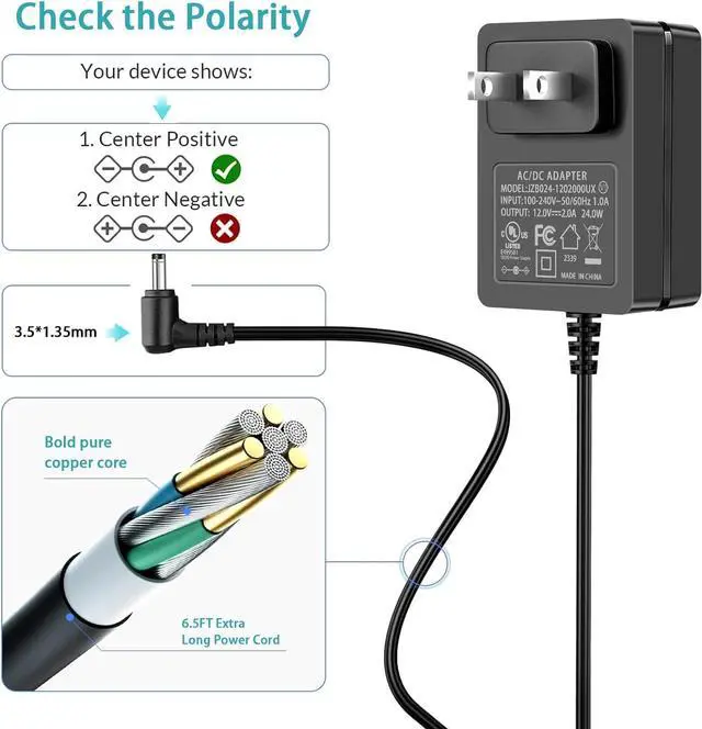 Alt view image 5 of 7 - 12V Laptop Charger, for Gateway Laptop GWTC116-2BL, GWTN156-11BK, SAW30-120-2000U, GWTC116-2BK, GWNC21524-BL, GWTC116 GWTN156 GWTN116 Ect with 6.5Ft Laptop Power Cord