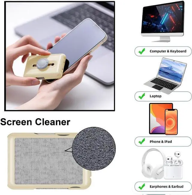Alt view image 4 of 6 - Electronics Cleaning Brush Tool,Laptop Screen Keyboard Cleaner Kit with Microfiber Cloth and Brush,Keyboard Cleaner with keycap Puller and Cleaner Brush (Apricot)