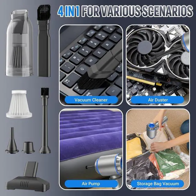 Alt view image 7 of 7 - Electric air Duster - 2 in 1 210000RPM Brushless Air Duster & 21000PA Car Vacuum 9000mAh Battery Air Blower Wireless Handheld Vacuum for Car Office and Home (Blue 210000RPM)