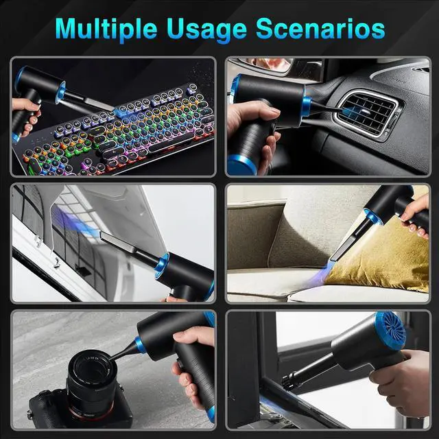 Alt view image 6 of 7 - Cordless Compressed Air Duster - Rechargeable 7500mAh 91000RPM Compressed Air Blower with Led Light for Keyboard PC and Car Cleaning - Powerful Eco-Friendly Replacement for Canned Air Duster