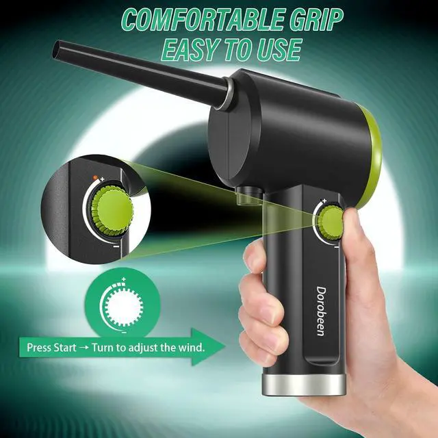 Alt view image 6 of 7 - DOROBEEN Compressed Air Duster Cordless Handheld Air Blower Stepless Speed 41000RPM Portable Rechargeable Built-in Battery Electric Air Duster for Computer Keyboard Electronics Cleaning