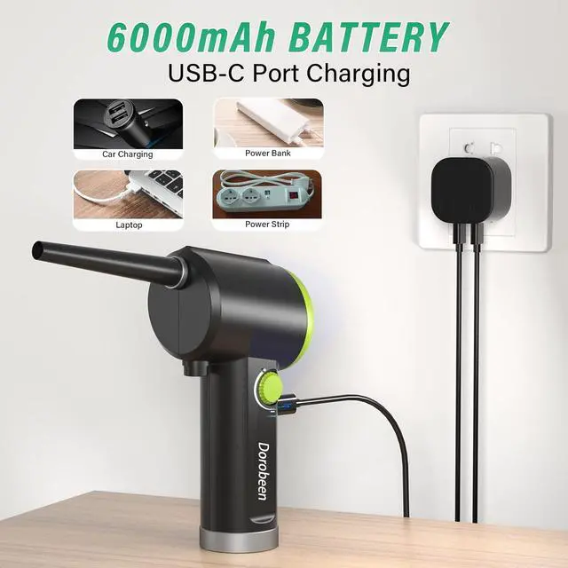 Alt view image 2 of 7 - DOROBEEN Compressed Air Duster Cordless Handheld Air Blower Stepless Speed 41000RPM Portable Rechargeable Built-in Battery Electric Air Duster for Computer Keyboard Electronics Cleaning