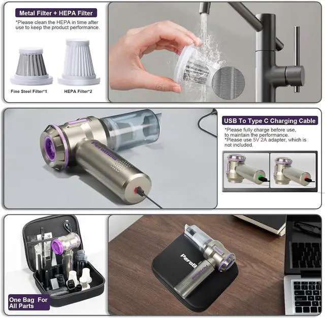 Alt view image 6 of 7 - Air Duster for PC 200000RPM Compressed Air Mini Vacuum 2-in-1 Runtime Up to 35 mins Brushless Motor Electric Air Blower with 3 Gear and Rechargeable Battery - Canned Air-Keyboard Cleaner