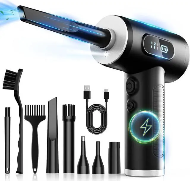 Main image of Compressed Air Duster-3 Gear Adjustable 100000RPM Electric Air Duster with LED Light Rechargeable Cordless Air Blower for Keyboard Electric Devices Cleaning. Replaces Compressed Air Cans (Black)