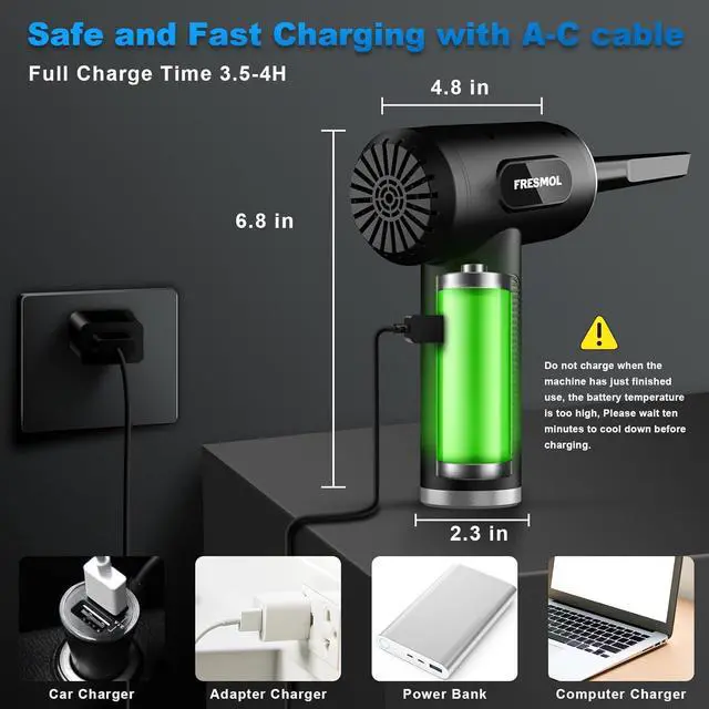 Alt view image 5 of 6 - Compressed Air Duster-3 Gear Adjustable 100000RPM Electric Air Duster with LED Light Rechargeable Cordless Air Blower for Keyboard Electric Devices Cleaning. Replaces Compressed Air Cans (Black)