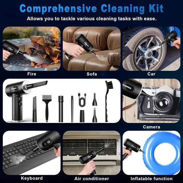 Alt view image 6 of 6 - Compressed Air Duster-3 Gear Adjustable 100000RPM Electric Air Duster with LED Light Rechargeable Cordless Air Blower for Keyboard Electric Devices Cleaning. Replaces Compressed Air Cans (Black)