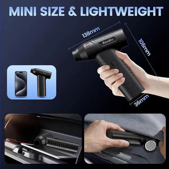 Alt view image 6 of 7 - Compressed Air Duster New Upgrade 300000RPM Electric Air Duster Powerful Replace Compressed Air Can - No Canned Air Jet Dry Blower Portable Air Blower for Computer Clean Keyboard Car Dry Home.