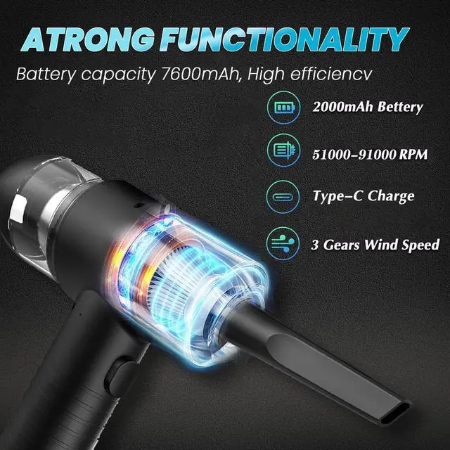 Alt view image 6 of 7 - Herlitz Compressed Air Duste - Electric Air Duster for Computer Deep Cleaning,3 Gear Adjustable 91000RPM,Mini Vacuum for Car Cleaner - No Canned air dusters-Keyboard Cleaner 3-in-1 Reusable