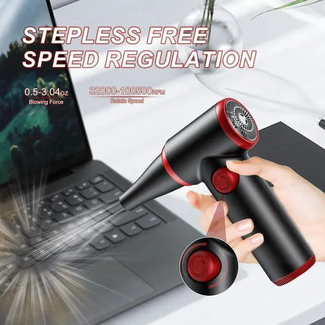 Alt view image 2 of 7 - ATEngeus Compressed Air Duster, Stepless Speed Electric Air Duster, 100500RPM Cordless Air Duster with LED Light, Rechargeable Air Blower Replaces Canned Air, Keyboard Cleaner for Laptop, PC
