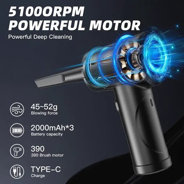Alt view image 5 of 7 - Kairiyard Compressed Air Duster, 51000RPM Electric Air Duster Good Replace Compressed Canned Air 6000mAh Rechargeable Portable Cordless Air Duster Can for Computer PC Keyboard Electronics Cleaning