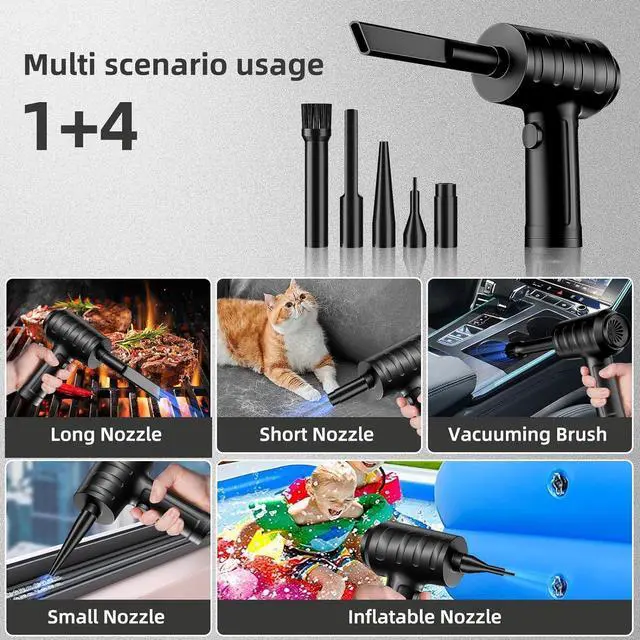 Alt view image 5 of 7 - Compressed Air - 3-Gear to 51000RPM Type-c Fast Charge & Long Lasting Battery Air Duster for Computer Cleaning Dust Crumbs Scraps Black
