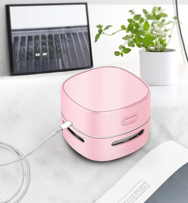 Alt view image 2 of 6 - ODISTAR Desktop Vacuum Cleaner, Mini Table dust Sweeper Energy Saving,High Endurance up to 400 mins,360º Rotatable Design for Keyboard/Home/School/Office (Pink Charging)