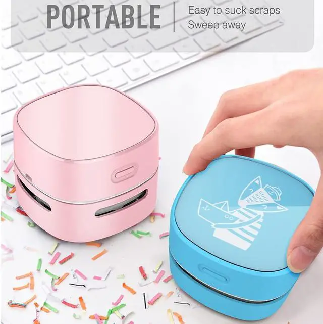 Alt view image 3 of 6 - ODISTAR Desktop Vacuum Cleaner, Mini Table dust Sweeper Energy Saving,High Endurance up to 400 mins,360º Rotatable Design for Keyboard/Home/School/Office (Pink Charging)