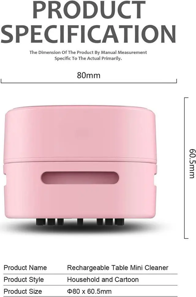Alt view image 6 of 6 - ODISTAR Desktop Vacuum Cleaner, Mini Table dust Sweeper Energy Saving,High Endurance up to 400 mins,360º Rotatable Design for Keyboard/Home/School/Office (Pink Charging)
