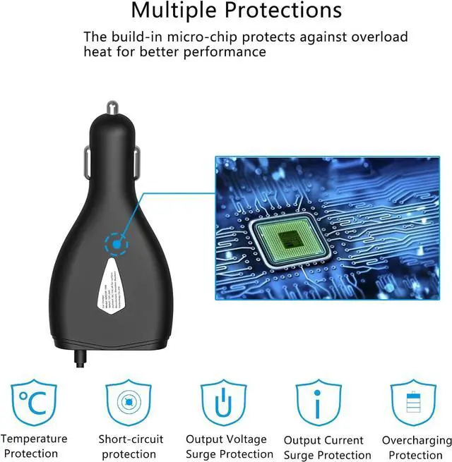 Alt view image 4 of 7 - Surface Car Charger, 70W 15V 4A Power Supply for Microsoft Surface Pro 5/Pro 6/Pro 7/Pro 8/Pro X, Surface Book, Surface Go, Surface Laptop with 5V 2A USB Charging Port (5Ft Cord)