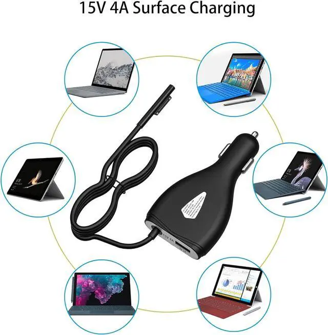 Alt view image 6 of 7 - Surface Car Charger, 70W 15V 4A Power Supply for Microsoft Surface Pro 5/Pro 6/Pro 7/Pro 8/Pro X, Surface Book, Surface Go, Surface Laptop with 5V 2A USB Charging Port (5Ft Cord)