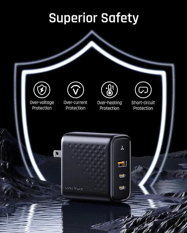 Alt view image 4 of 7 - 100W GaN III USB C Wall Charger (Foldable Plug) 3-Port PD 3.0 PPS Fast Charge USB-C Charger for Chromebook Laptop MacBook Pro/Air Pixelbook ThinkPad  XPS iPad iPhone 14 13