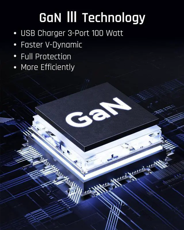 Alt view image 5 of 7 - 100W GaN III USB C Wall Charger (Foldable Plug) 3-Port PD 3.0 PPS Fast Charge USB-C Charger for Chromebook Laptop MacBook Pro/Air Pixelbook ThinkPad  XPS iPad iPhone 14 13