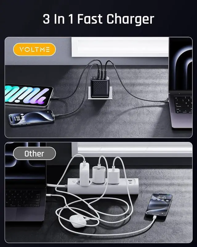 Alt view image 7 of 7 - 100W GaN III USB C Wall Charger (Foldable Plug) 3-Port PD 3.0 PPS Fast Charge USB-C Charger for Chromebook Laptop MacBook Pro/Air Pixelbook ThinkPad  XPS iPad iPhone 14 13