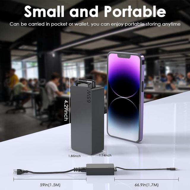 Alt view image 4 of 7 - 65W USB C Laptop Charger for  Yoga Charger Yoga 6 7 9 7i 9i 730 S730 S940 C630 C740 C930 C940 Thinkpad X1 Carbon gen 11 10 9 8 7 6 5 Power Adapter