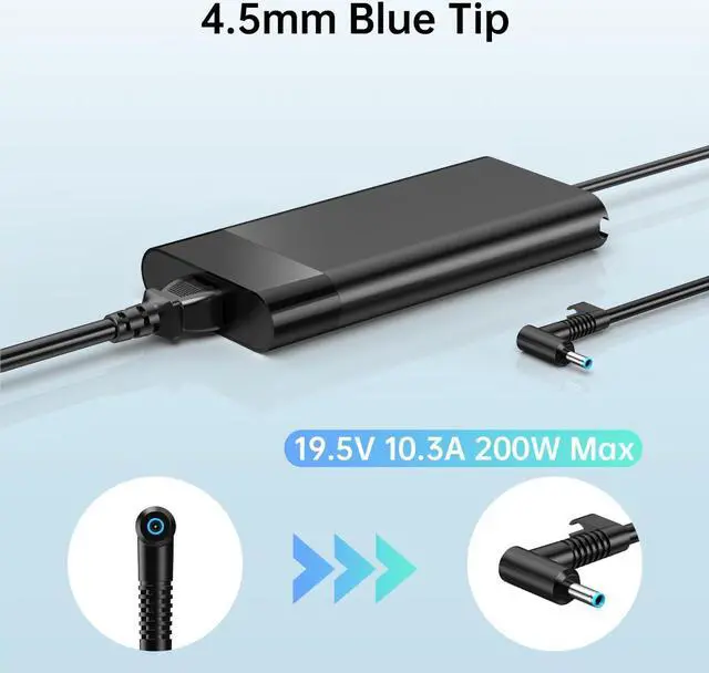 Alt view image 2 of 7 - 200W Charger Fit for HP Original Omen Victus 15 16 Pavilion 15 16 17 Zbook 15 17 ZBook Fury Create Studio Envy 15 2020 TPN-DA10 Gaming Laptop Power Adapter Supply