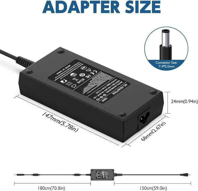 Alt view image 3 of 7 - 180W AC Adapter Laptop Charger Fit for Dell Alienware 13 15 17 R1 R2 R3 R4;Dell Precision 3510 3520 7520 7530 7510 7710 M2800 M4600 M4700 M4800 M6600 M6300 Power Supply Cord