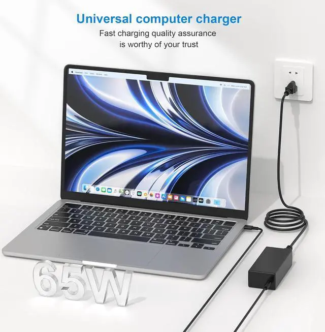 Alt view image 2 of 7 - Replacement for 65W Lenovo Laptop Charger USB C for Lenovo ThinkPad Yoga chomebook Computer Type c Fast Power Adapter