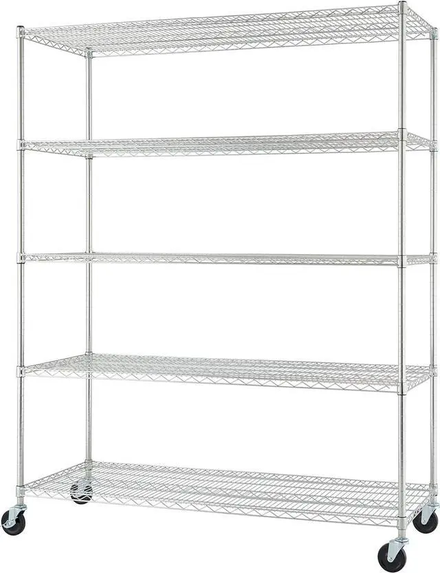 Main image of Trinity Basics TBFC-0931 5-Tier Adjustable Wire Shelving with Wheels for Kitchen Organization, Garage Storage, Laundry Room, NSF Certified, 600 to 2250 Pound Capacity, 60 by 24 by 77, Chrome