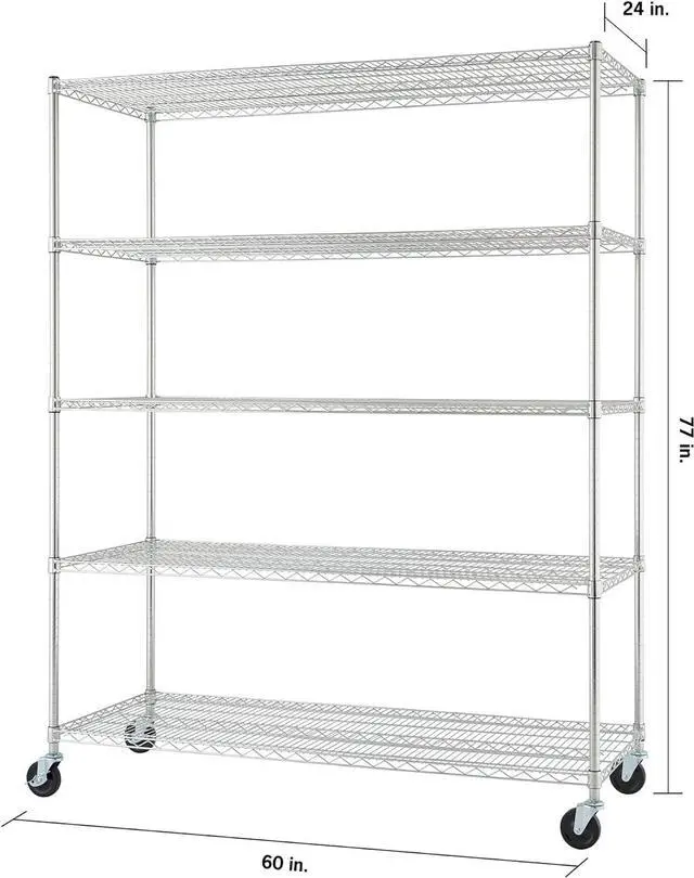 Alt view image 3 of 7 - Trinity Basics TBFC-0931 5-Tier Adjustable Wire Shelving with Wheels for Kitchen Organization, Garage Storage, Laundry Room, NSF Certified, 600 to 2250 Pound Capacity, 60 by 24 by 77, Chrome