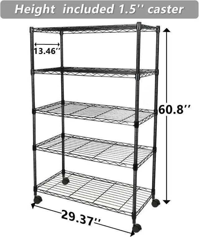 Alt view image 3 of 7 - Simple Deluxe Heavy Duty 5-Shelf Storage Shelving Unit, 1250lbs Loading Capacity, 29.92" D x 13.98" W x 61.09" H, Black