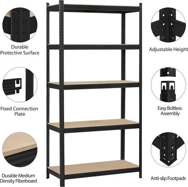 Alt view image 4 of 7 - Topeakmart 5 Tier Metal Storage Shelving Unit, 35.5x16x71 Inch Black