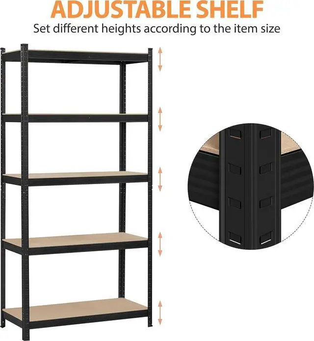 Alt view image 3 of 7 - Topeakmart 5 Tier Metal Storage Shelving Unit, 35.5x16x71 Inch Black