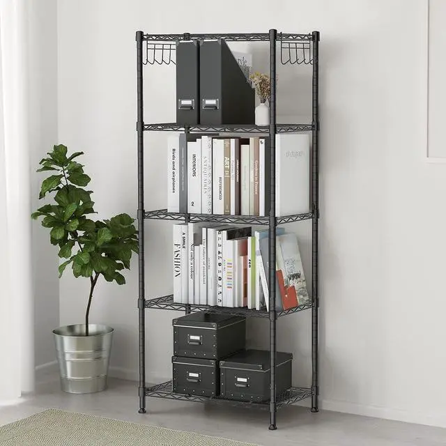Alt view image 2 of 7 - ALVOROG 5-Shelf Shelving Storage Unit Multipurpose Heavy Duty Metal Pantry Storage Shelves Wire Rack with Leveling Feet and Hooks Adjustable Shelves for Bathroom Kitchen Garage (23.2Lx13.4Wx59.1H)