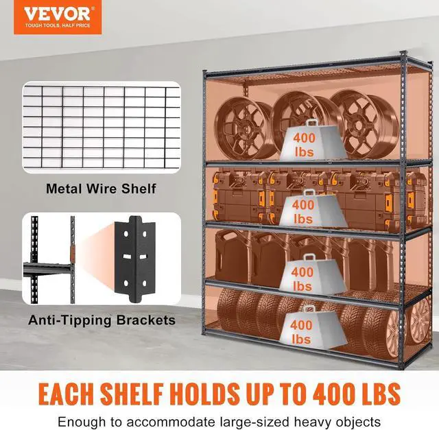 Alt view image 4 of 7 - VEVOR Storage Shelving Unit 5-Tier Adjustable 2000 lbs Capacity 60"x24"x78"