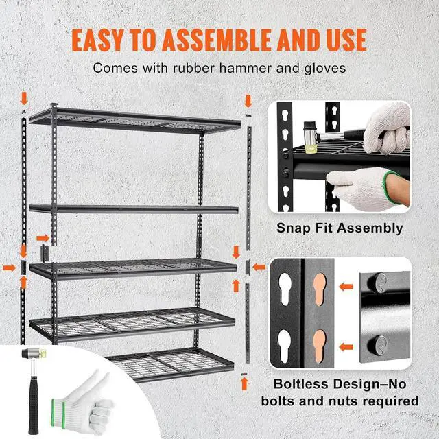 Alt view image 3 of 7 - VEVOR Storage Shelving Unit 5-Tier Adjustable 2000 lbs Capacity 60"x24"x78"