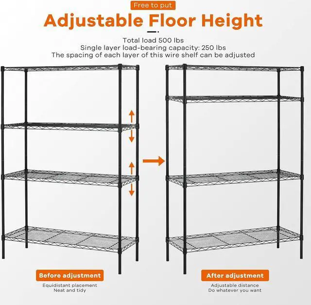 Alt view image 5 of 7 - HCY 4-Tier Wire Shelving Unit Storage Shelves Shelf Organizer 54"x36"x14" Heavy Duty Metal Storage Rack NSF Height Adjustable for Laundry Bathroom Kitchen Garage Pantry Organization(Black)