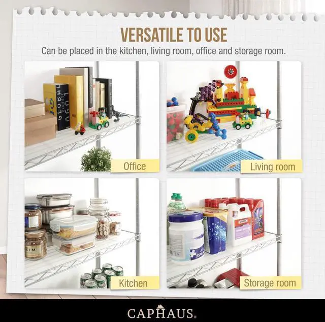 Alt view image 6 of 7 - CAPHAUS NSF Commercial Grade Heavy Duty Wire Shelving w/Wheels, Leveling Feet & Liners, Storage Metal Shelf, Garage Shelving, Utility Wire Rack Storage Shelves, w/Liner, 36 x 18 x 76 5-Tier