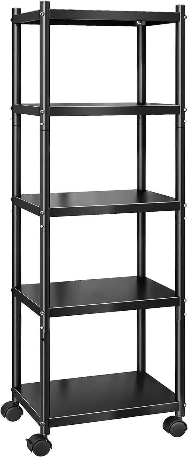 Alt view image 4 of 7 - PXRACK 5-Tier Kitchen Storage Shelves, Adjustable Metal Shelves for Storage Pantry Shelves with Rolling Wheels, Storage Rack Shelving Unit Organizer for Bedroom Laundry Closet