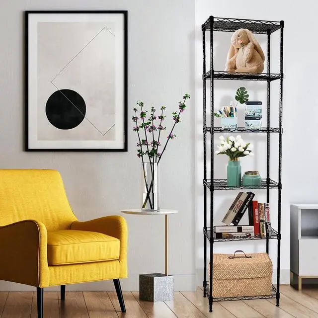 Alt view image 2 of 6 - SUNLPH 6-Tier Wire Shelving Adjustable Shelves Unit Metal Storage Rack for Laundry Bathroom Kitchen Pantry Closet Organization (Black, 16.6" L x 11.4" W x 64.6" H)