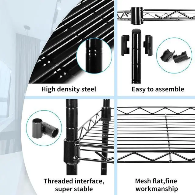 Alt view image 4 of 6 - SUNLPH 6-Tier Wire Shelving Adjustable Shelves Unit Metal Storage Rack for Laundry Bathroom Kitchen Pantry Closet Organization (Black, 16.6" L x 11.4" W x 64.6" H)