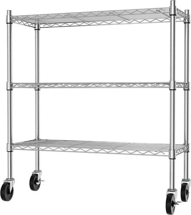 Main image of Auslar 3-Tier Storage Shelves with Casters Heavy Duty Metal Shelving Chrome