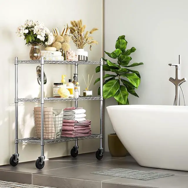 Alt view image 3 of 7 - Auslar 3-Tier Storage Shelves with Casters Heavy Duty Metal Shelving Chrome